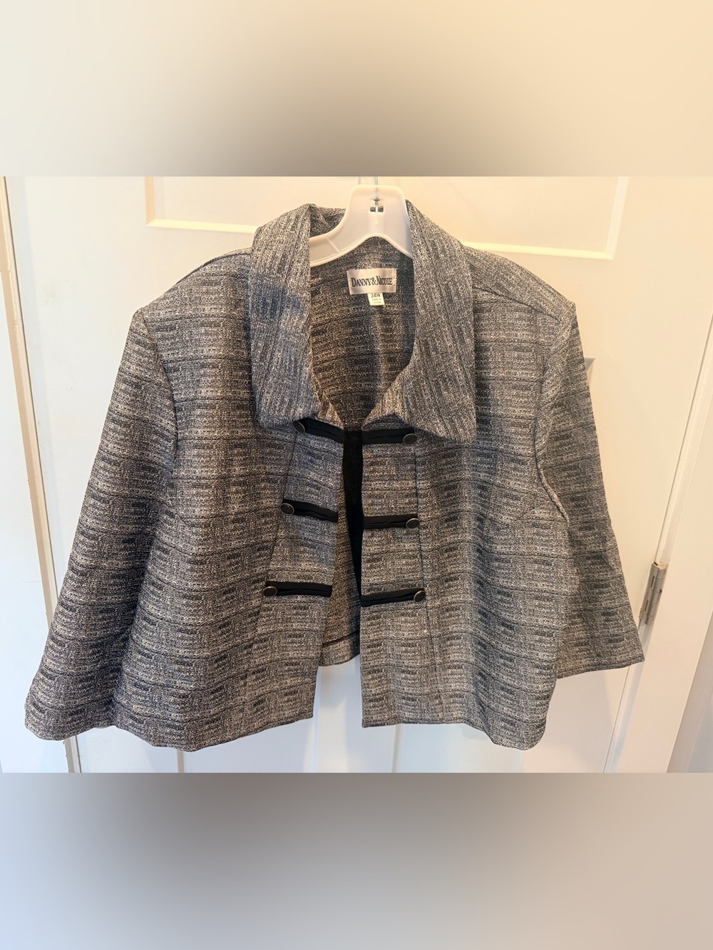 Danny & Nicole Plus Size 24W Draped Collar Tweed Jacket Black Gray